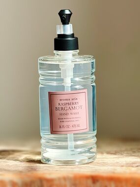 NEW Aroma Aria Raspberry Bergamot Hand Wash / Soap Glass Bottle 16 OZ